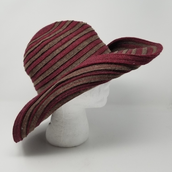 San Francisco Hat Felted 100% Wool Wide Rolled Brim Texture Stripes USA One Size - Picture 9 of 13